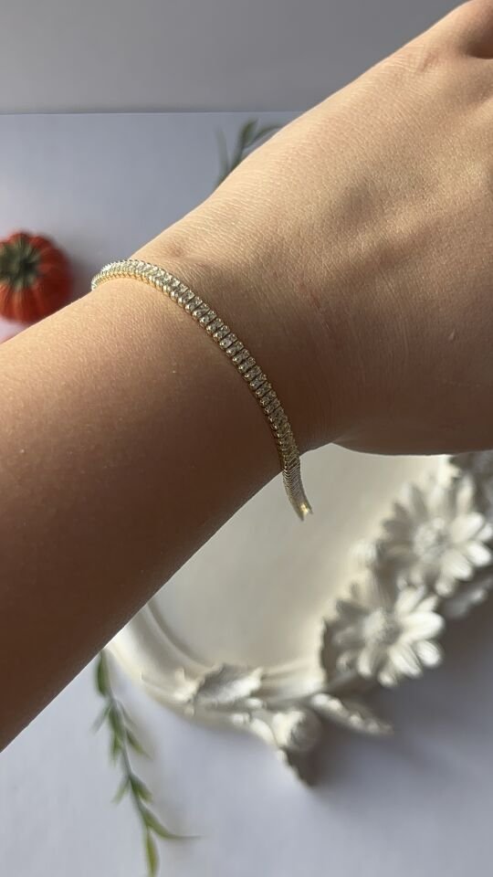 14k Gold Kaplama Baget Taş Su Yolu Bileklik