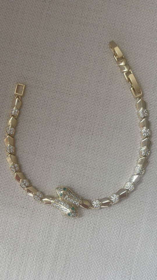14K Gold Kaplama Yılan Figürlü Zirkon Taşlı Kadın Bileklik