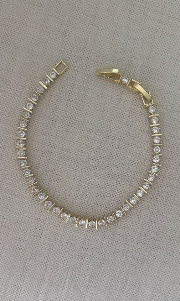 14K Gold Kaplama Çizgili Zirkon Taşlı Su Yolu Bileklik