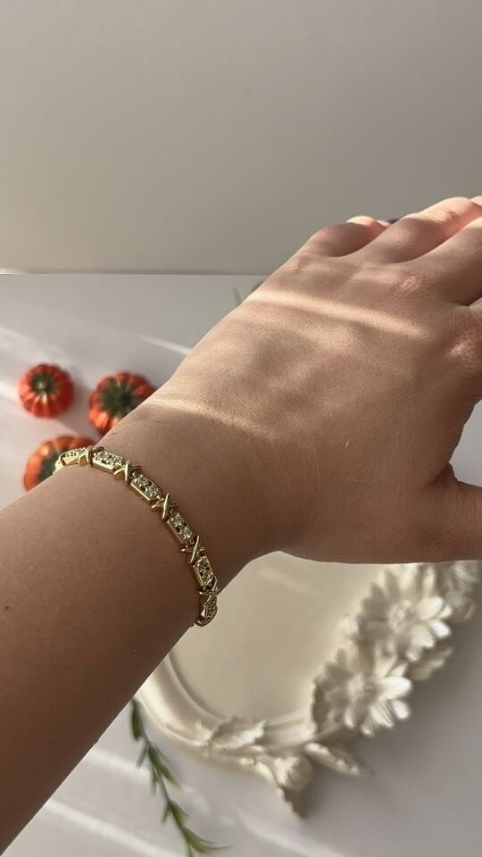 14K Gold Kaplama X Detaylı Zirkon Taşlı Xuping Bileklik