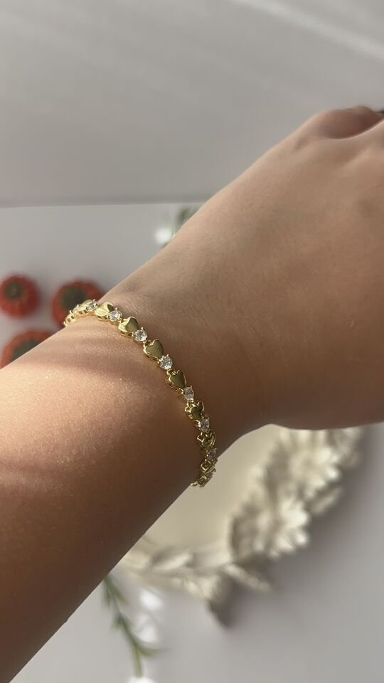 14K Gold Kaplama Minimal Kalp Detaylı Zirkon Taşlı Kadın Xuping Bileklik