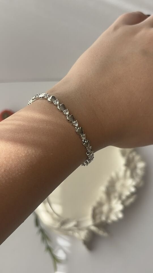 Silver Kalp Detaylı Zirkon Taşlı Kadın Xuping Bileklik