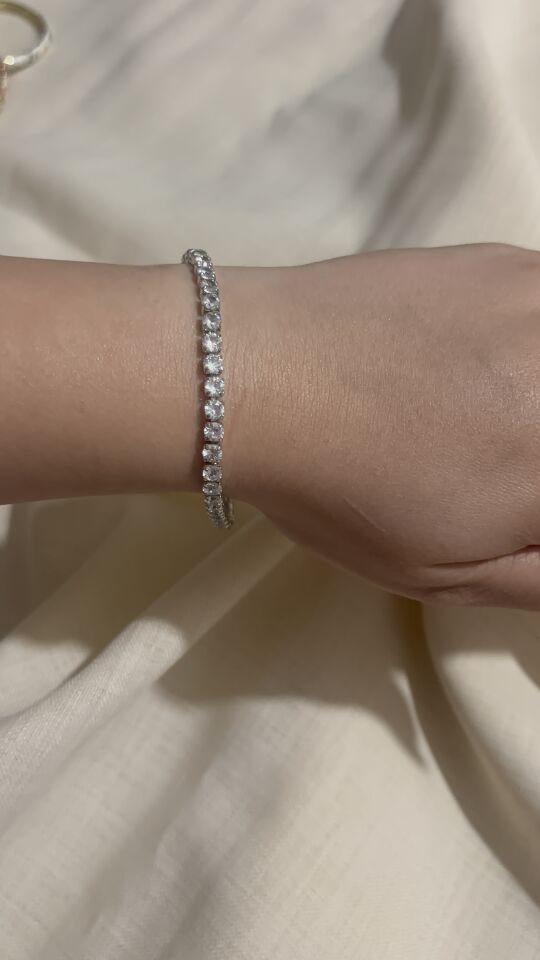Silver 3mm Zirkon Kare Taşlı Su Yolu Çelik Bileklik