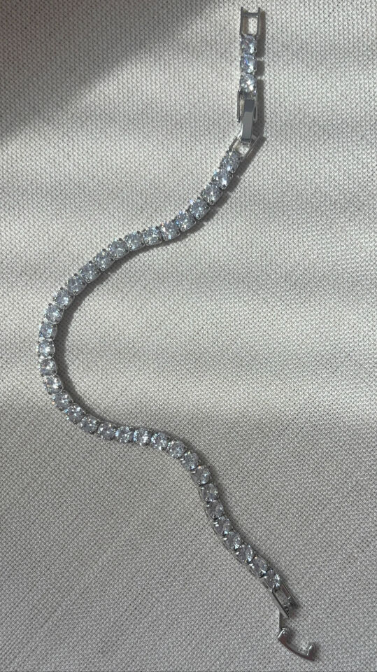 Silver 3mm Zirkon Kare Taşlı Su Yolu Çelik Bileklik