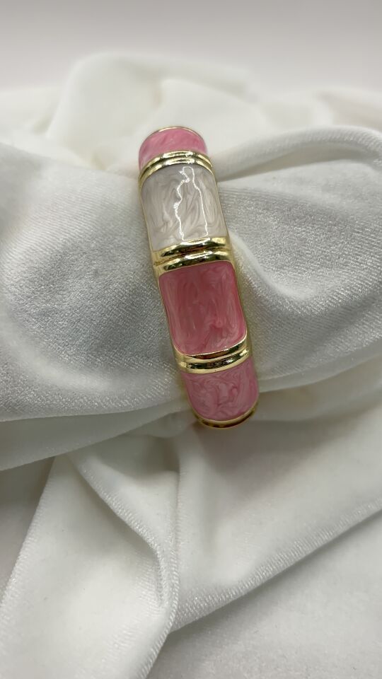 Gold Kaplama Pembe Mineli Kemik Model Kelepçe Bileklik