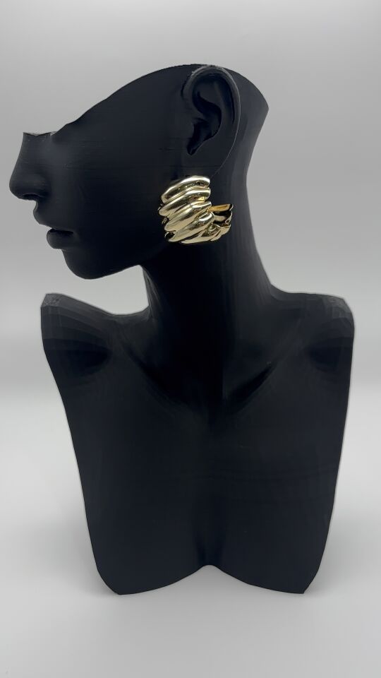 Vintage Bombeli Dalga Model Gold Küpe