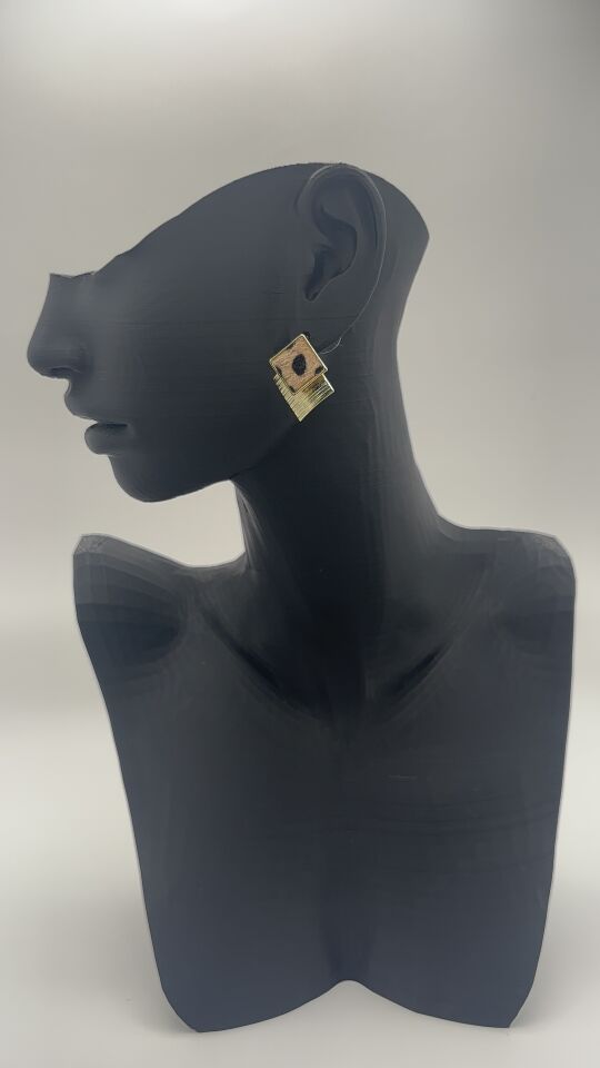 Leopar Desenli Geometrik Gold Küpe