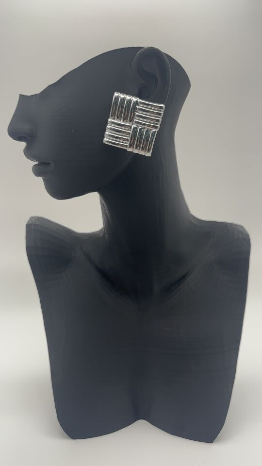 Silver Geometrik Kare Küpe