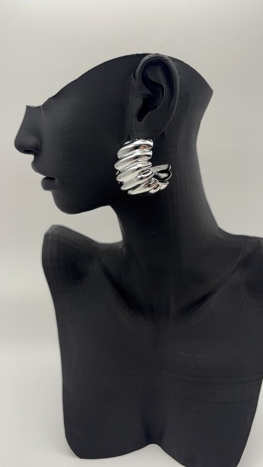 Vintage Bombeli Dalga Model Silver Küpe
