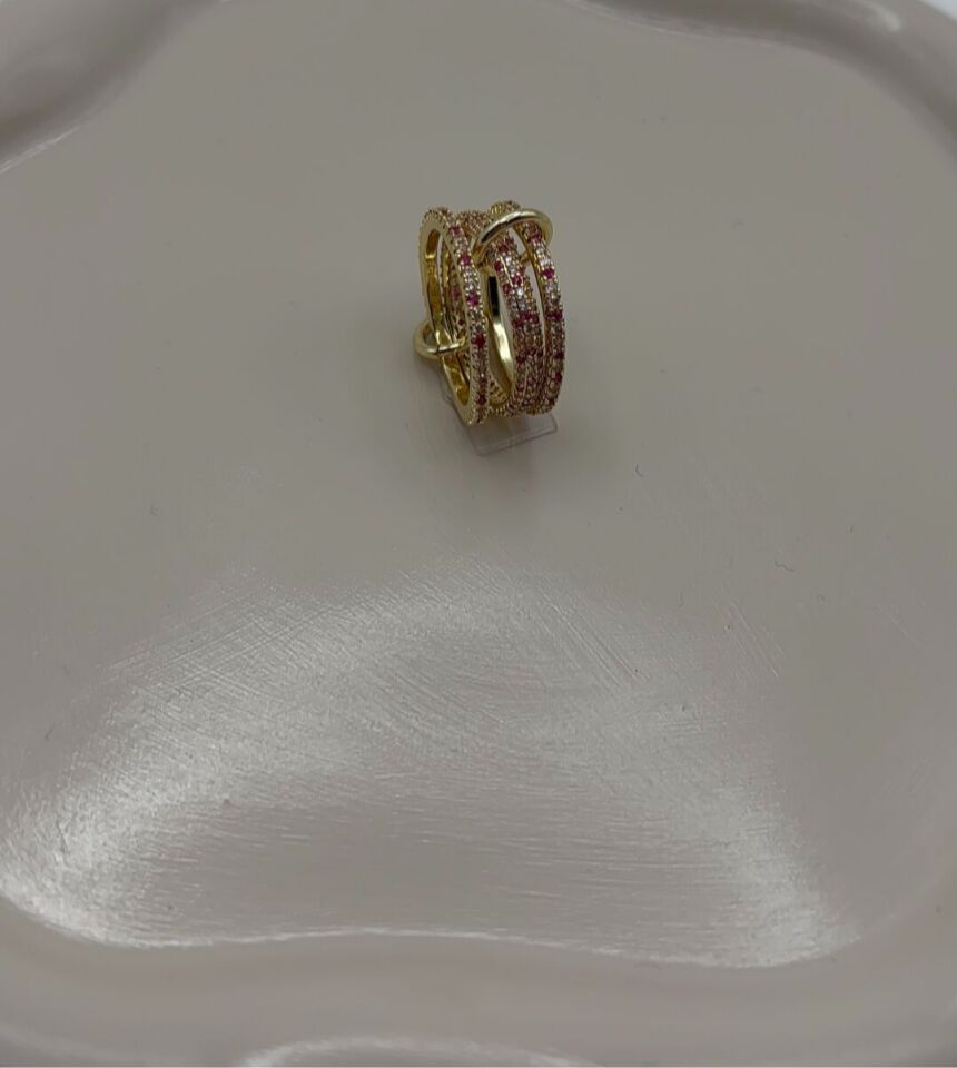 Gold Pembe Zirkon Taşlı Spinelli Kadın Yüzük