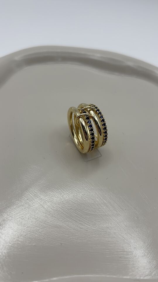 Gold Lacivert Zirkon Taşlı 3'lü Kadın Yüzük