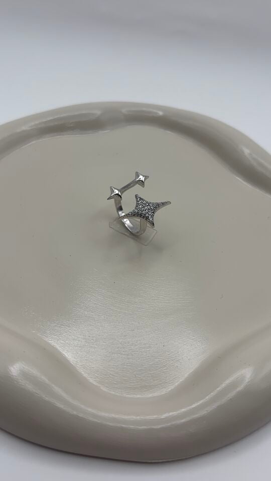Silver Zirkon Taşlı Kuzey Yıldızı Kadın Ayarlanabilir Yüzük