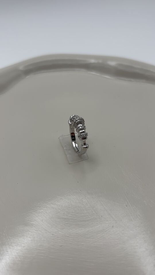 Silver Zirkon Taşlı Sıralı Eklem Ayarlanabilir Kadın Yüzük