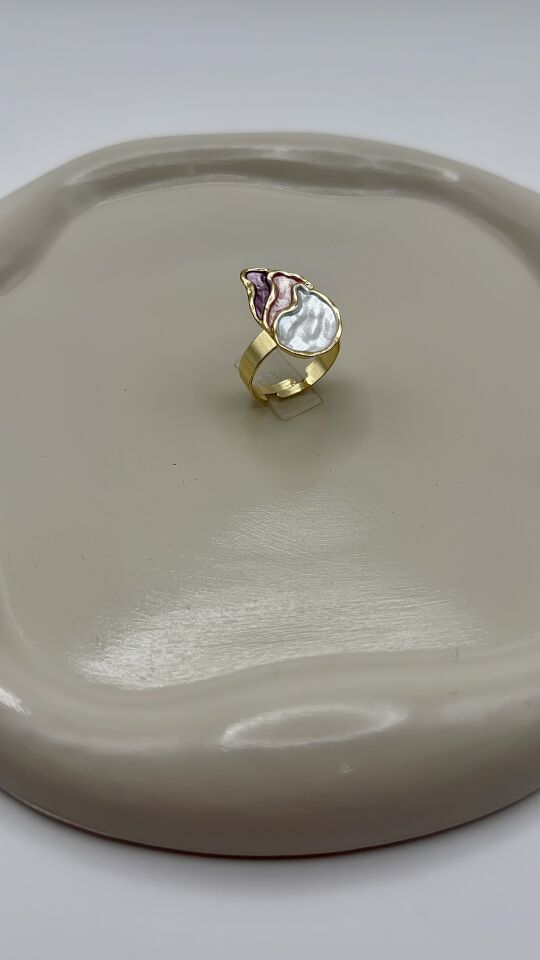 Gold Pembe Beyaz Damla Model Ayarlanabilir Kadın Yüzük