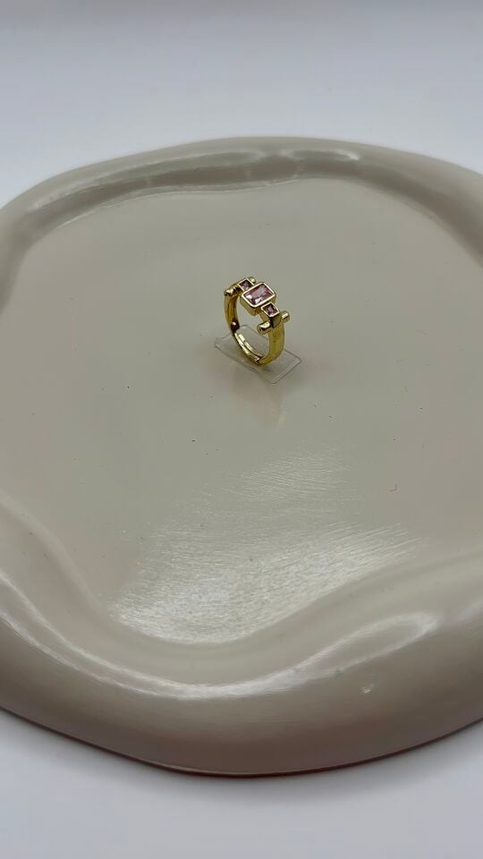 Pembe Taşlı Eklem Ayarlanabilir Gold Yüzük