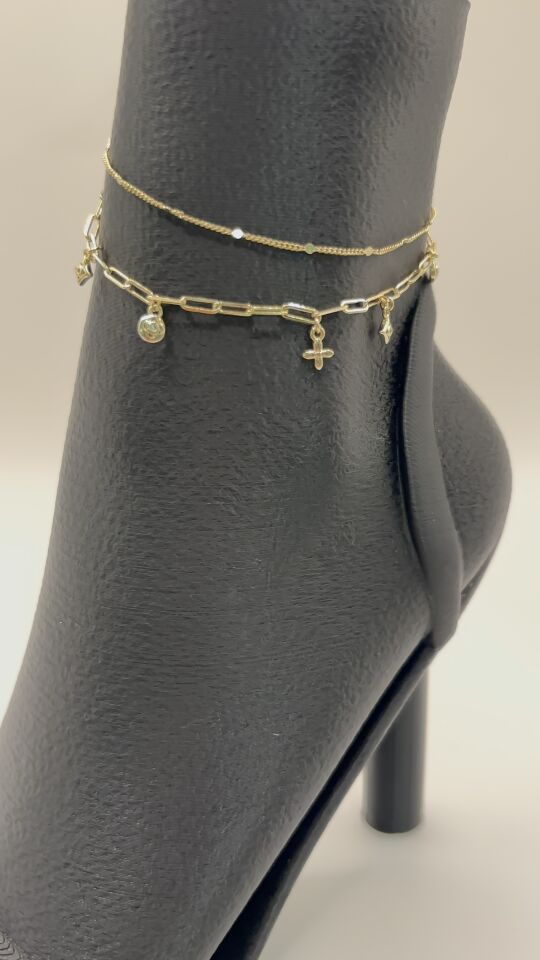 Gold Charm Detaylı İkili Zincir Halhal