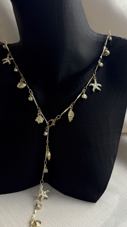 Gold Deniz Temalı Charm Y Kolye