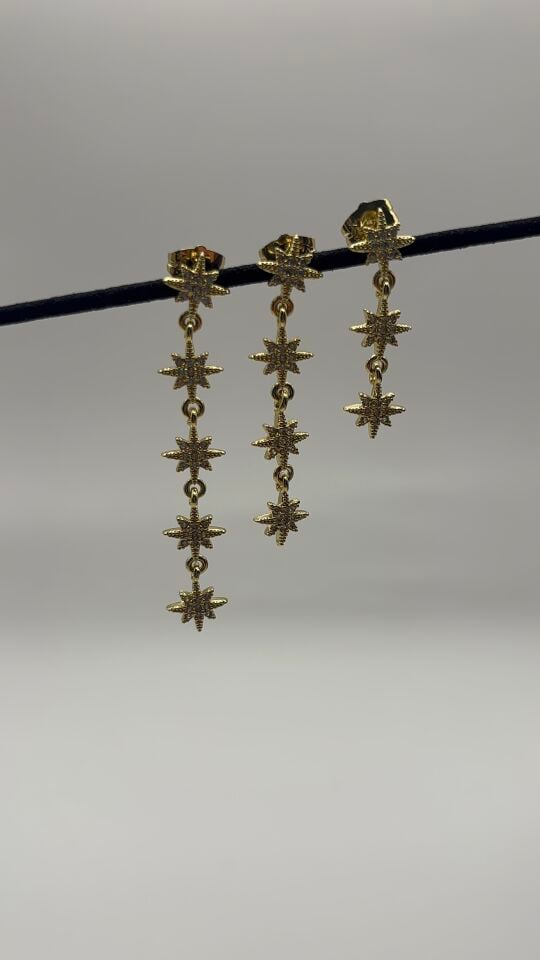Gold Taşlı Yıldız Sallantılı 3'lü Küpe