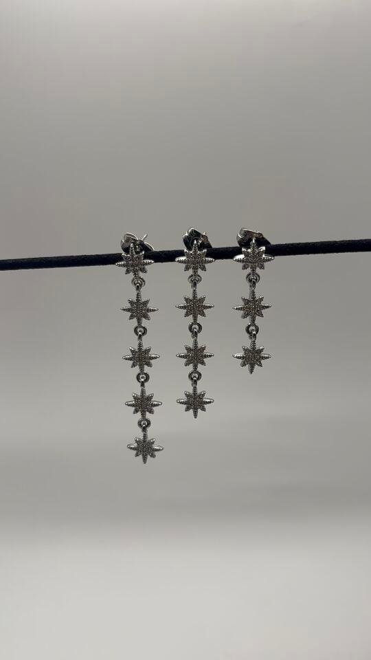 Silver Taşlı Yıldız Sallantılı 3'lü Küpe