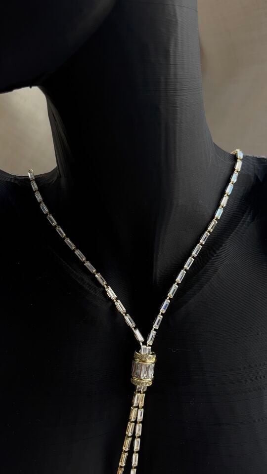 Baget Taşlı Y Model Gold Kolye