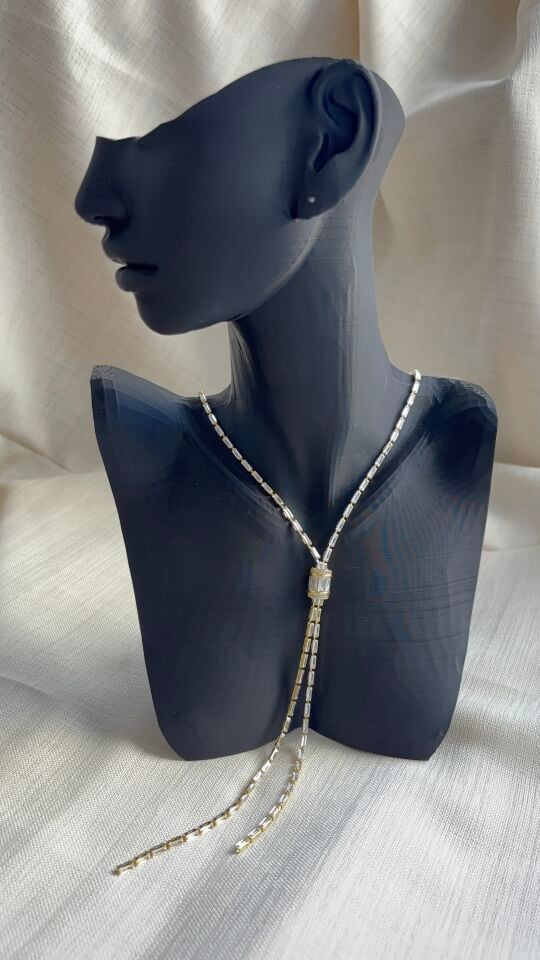 Baget Taşlı Y Model Gold Kolye