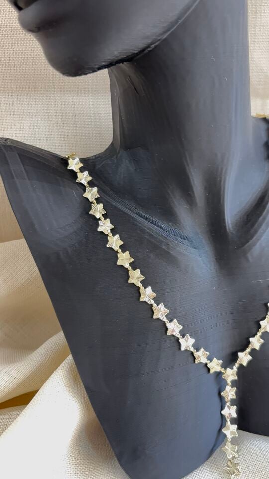 Gold Plaka Y Model Yıldız Kolye