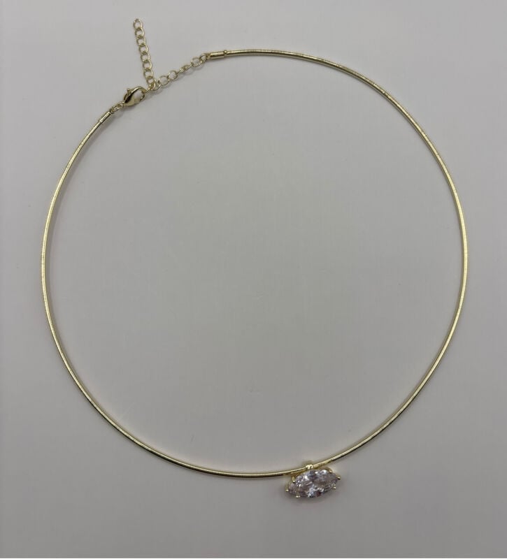Gold Oval Taşlı Minimal Markiz Kadın Kolye