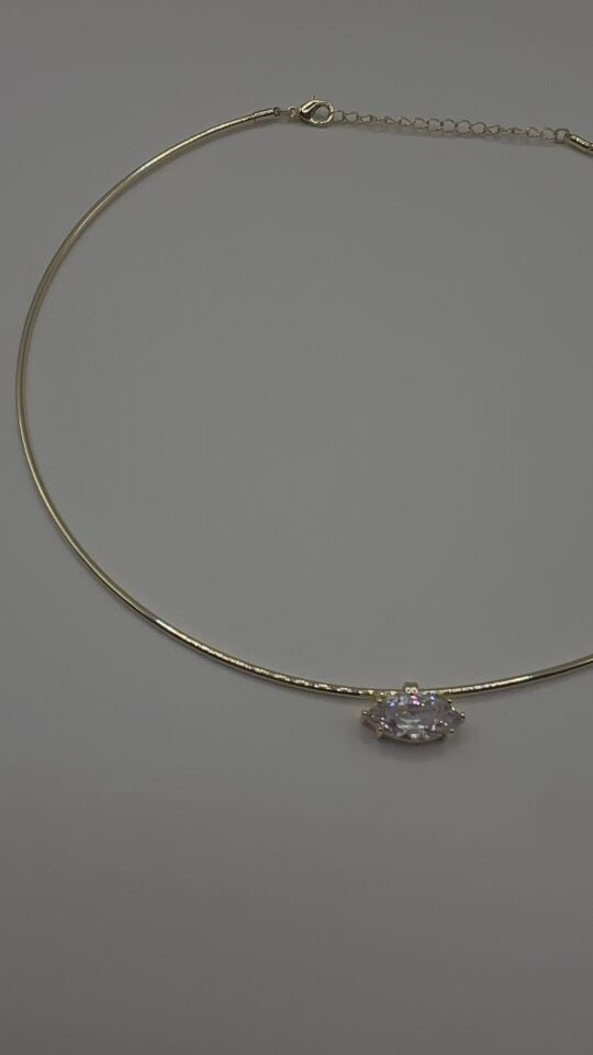 Gold Oval Taşlı Minimal Markiz Kadın Kolye