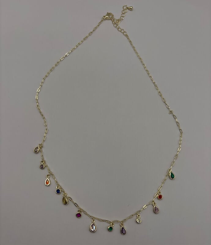 Renkli Zirkon Taş Damla Model Kadın Kolye